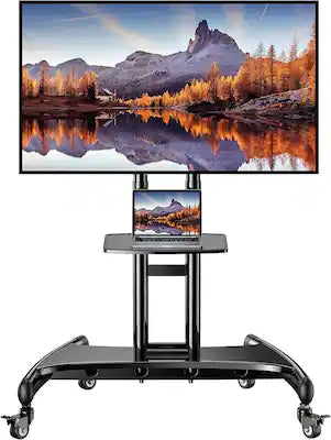 Perlegear - Rolling TV Stand for 32-84 Inch TV, Mobile TV Cart up to 100lbs, Adjustable Height Outdoor TV Cart with Heavy-Duty Base