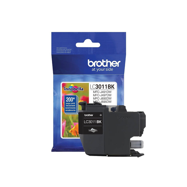 Brother at your side

Innobella LC3011BK

MFC-J491DW  
MFC-J497DW  
MFC-J690DW  
MFC-J895DW

200+ page yield  
rendement  
rendimiento  
rendimento

LC3011 BK