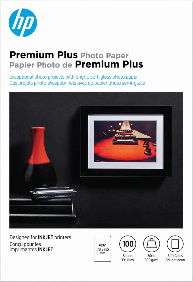 Front. HP - Premium Plus Soft Gloss 4" x 6" Photo Paper - 100 count - White.