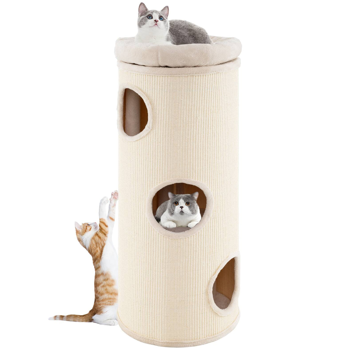 Gymax - 49'' Barrel-Shaped Kitten Condo w/ Removable Padded Top Perch Bamboo Mat - GYM17334