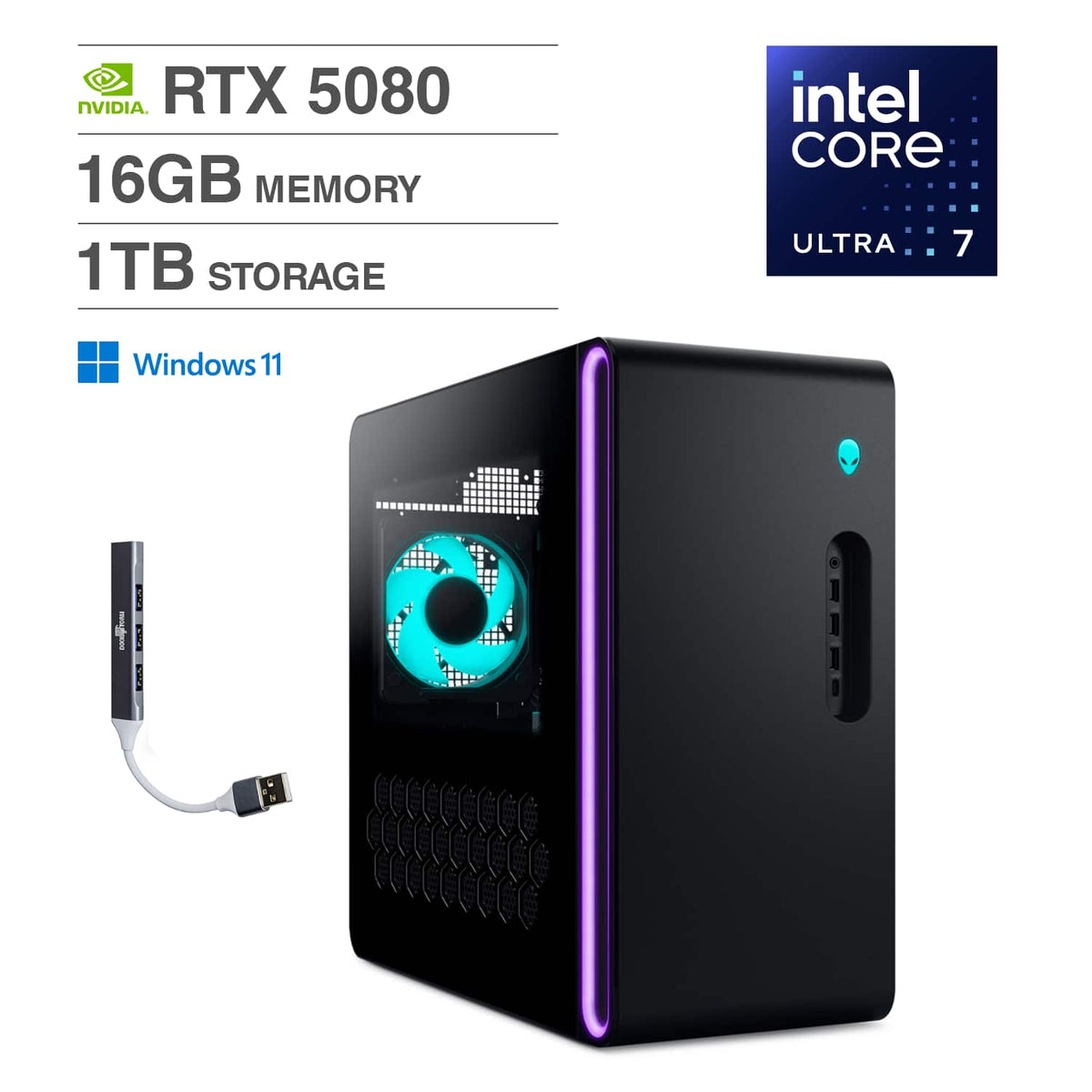 Alienware - Aurora ACT1250 Desktop PC (Intel Ultra 7 265F, 16GB DDR5, 1TB SSD, Win 11 Home) w/USB Hub - Black