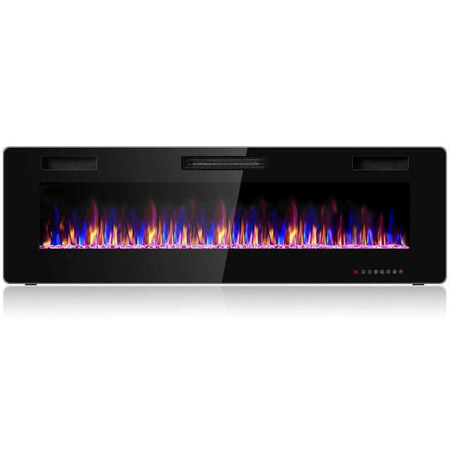 Front. Costway - Costway 60" Electric Fireplace Recessed Ultra Thin Wall Mounted Heater Multicolor Flame - Black.