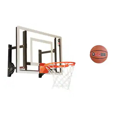 RAMGOAL - Wall Mounted Indoor Adjustable Mini Basketball Hoop with Ball | 24" Shatter Resistant Backboard with Breakaway Rim