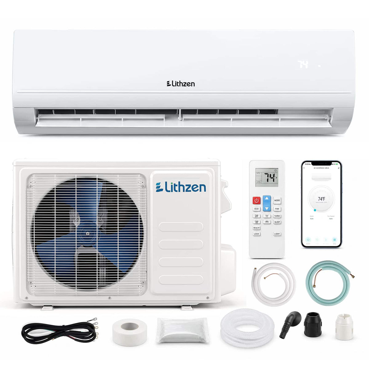 Costway - Lithzen 24000 BTU Mini Split AC/Heating System, 17 SEER2 208/230V, 2 Ton Heat Pump - White