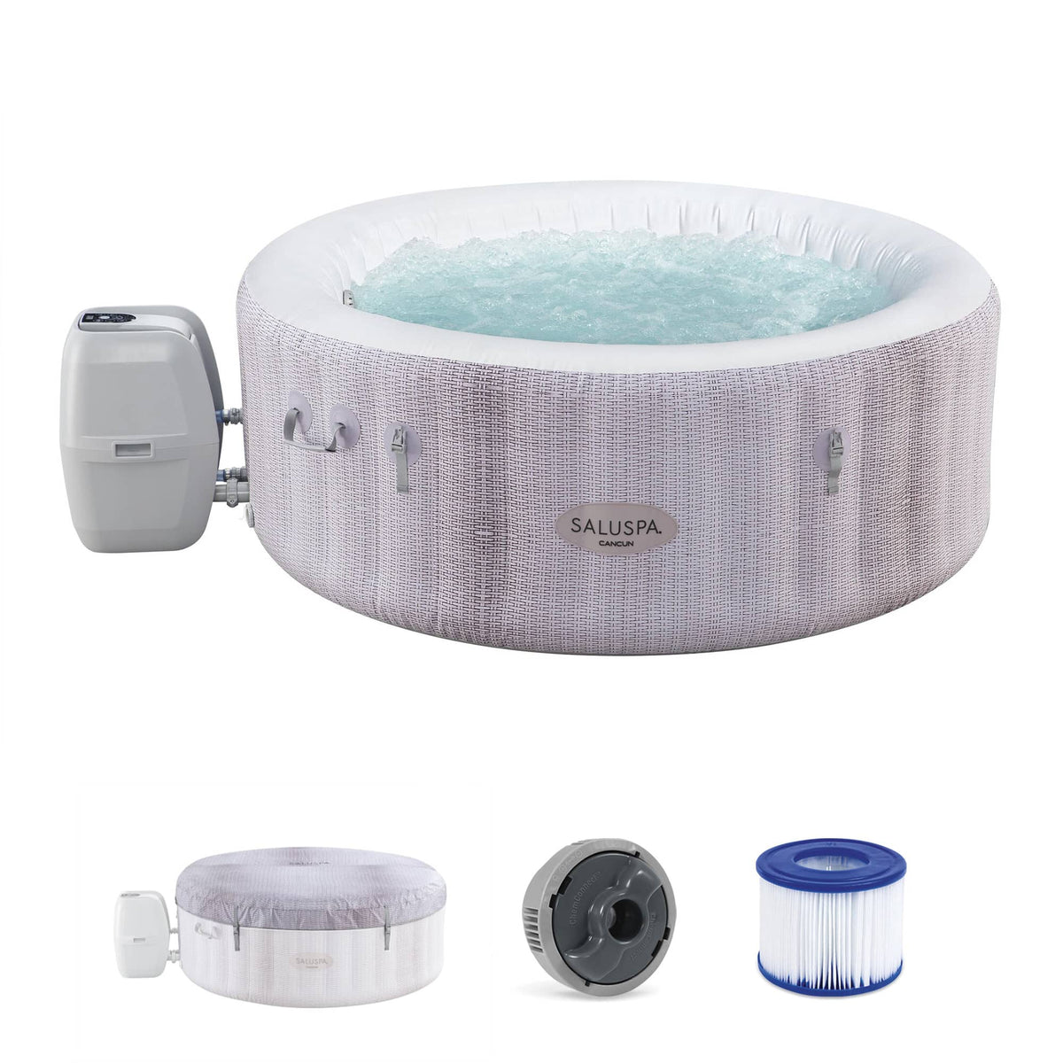 Bestway - SaluSpa 2-4 Person Inflatable Hot Tub, Round Energy-Efficient Spa - Cancun