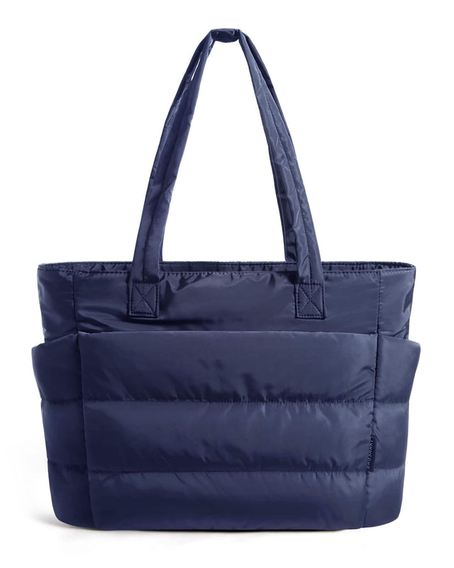 Front. Bagsmart - Bubble 20L Puffy 15.6" Laptop Work Tote Bag, Lightweight Water-Resistant Puffer Travel Shoulder Bag for Women - Navy Blue.