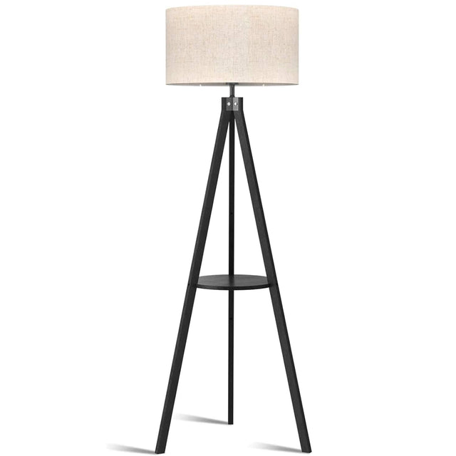 Front. Lepower - 61" Tripod Floor Lamp with Shelf, E26 Base, Solid Wood Standing Lamp for Living Room, Bedroom & Office - Black.