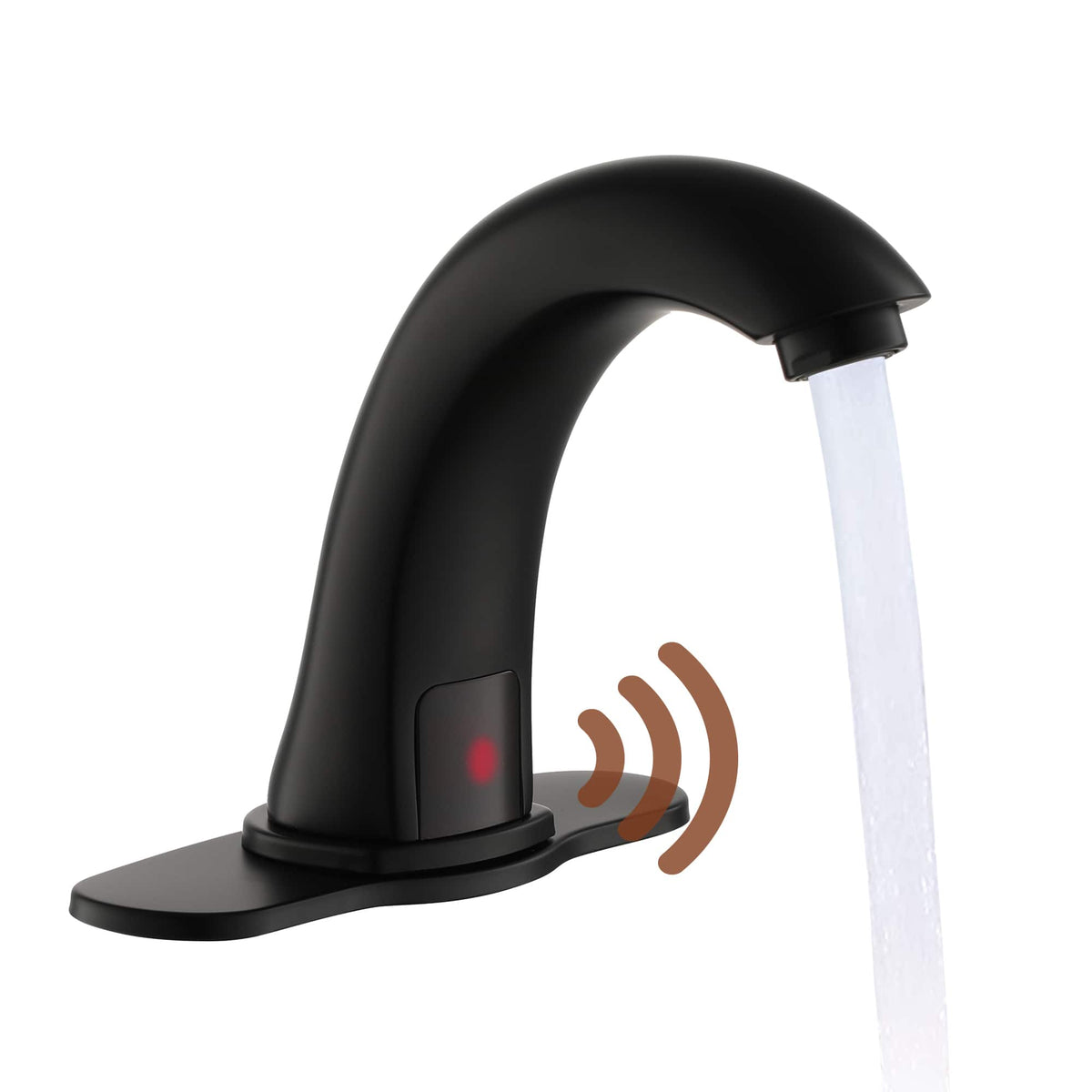 Mondawe - Single Hole Touchless Sensor Bathroom Sink Faucet with Deck Plate - Matte Black