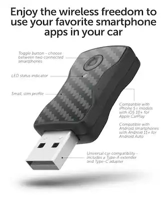 Aluratek - Apple CarPlay and Android Auto Combo Wireless Car Adapter