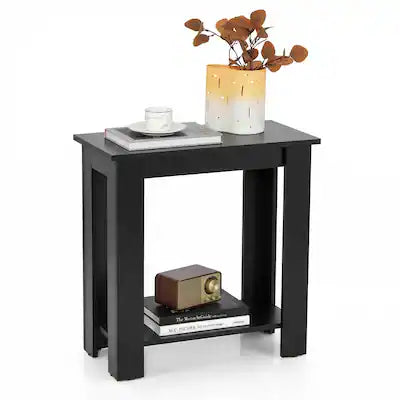 Gymax - 2-Tier End Table Modern Sofa Bedside Compact Nightstand w/ Storage Shelf
