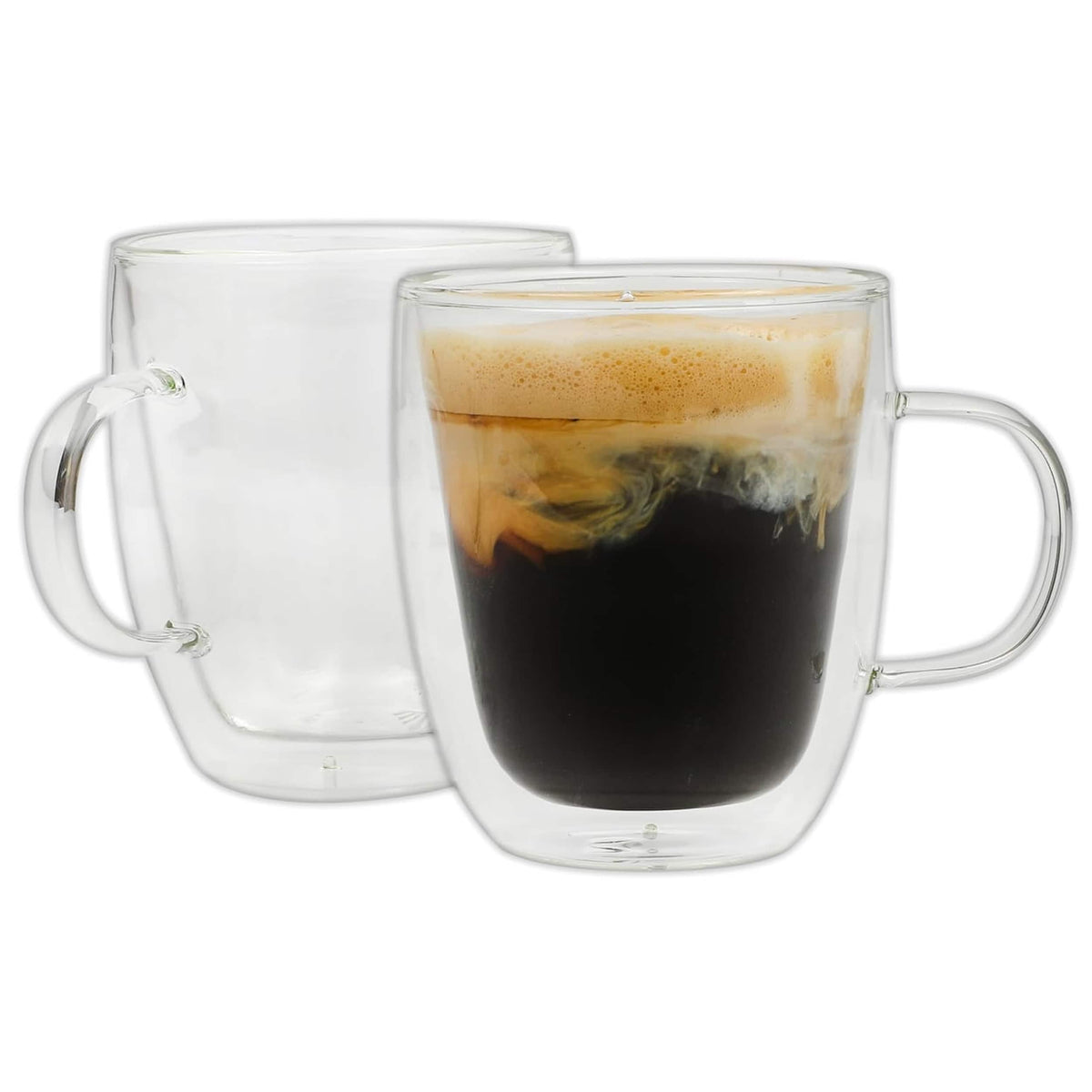 Mr. Coffee - Retro Machiatto 2 piece 16 Ounce Double Wall Insulated Glass Mug Set - Clear