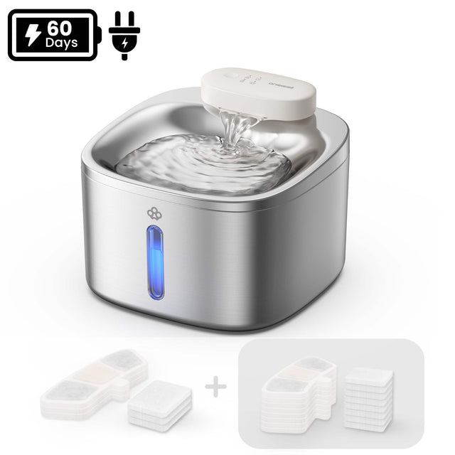 Front. Oneisall - 3.5L 118oz Wireless Cat Water Fountain With 11 Filters Food Grade Stainless Steel Dual Supply Motion Sensor Flowing - Stainless Steel.