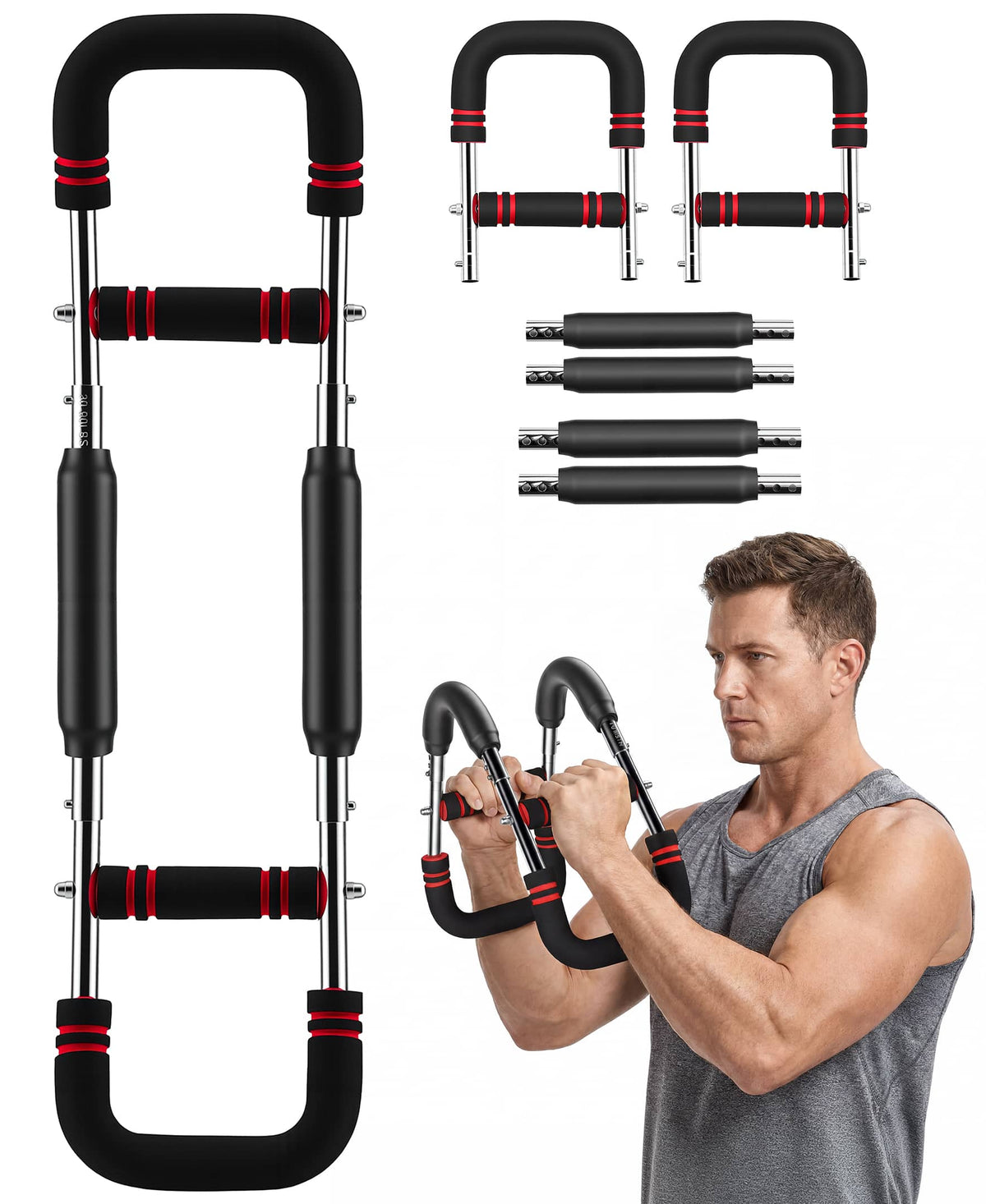 Sugift - Twister Arm Chest Exerciser Adjustable 90-160-lb with 4 Springs for Biceps Triceps Chest and Shoulders - Black