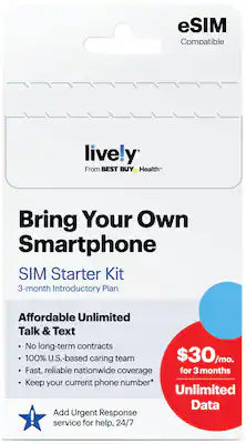 Lively® - Lively SIM/eSIM – 3 Months of Service – Unlimited Data, Unlimited Talk and Text