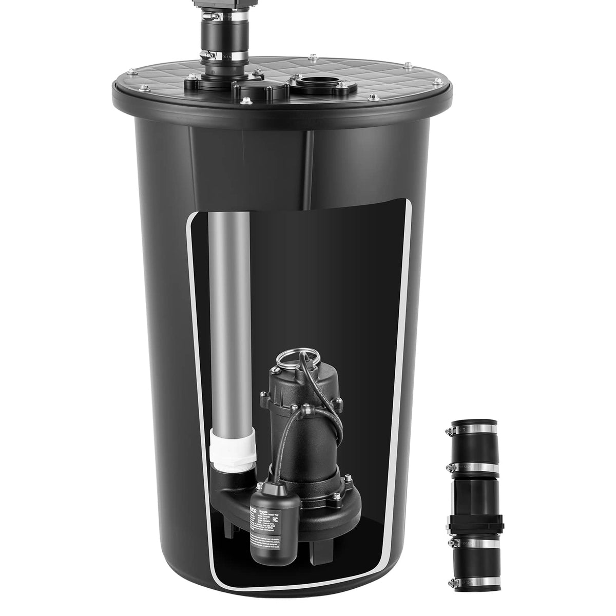 VEVOR - Sewage Grinder System, 1 HP, 5100 GPH Cast Iron Sewage Pump with Basin, Grinding Blade, 120V Automatic Outdoor Water - Black