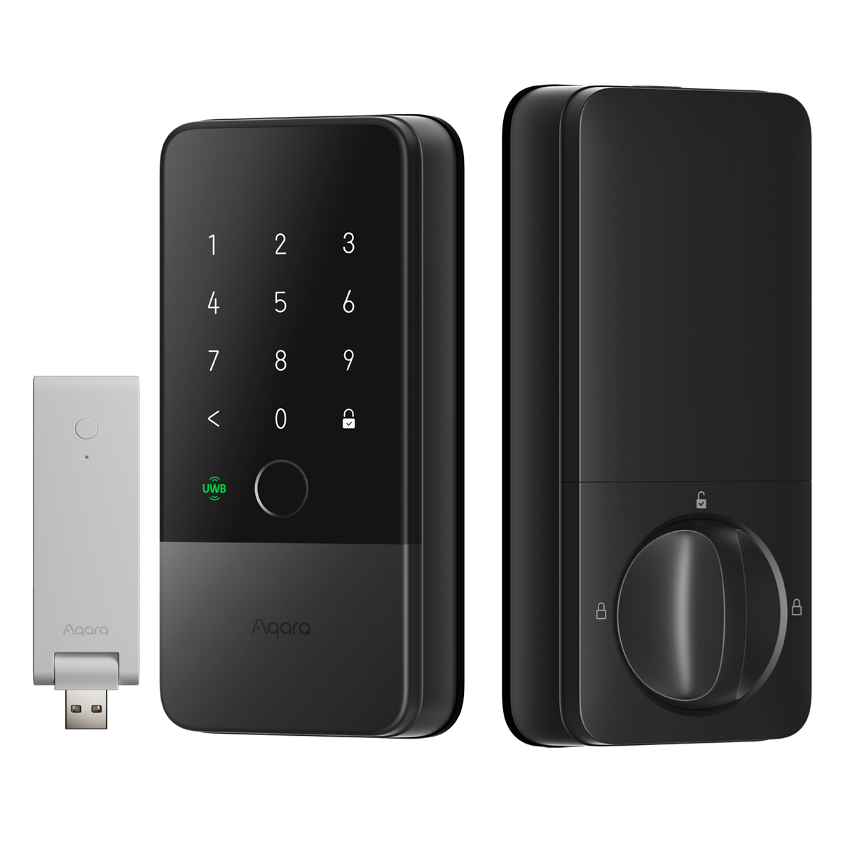 Aqara - UWB Smart Lock U400 Kit with M100 Hub, Matter, Thread, Wifi, Apple Home Key, Fingerprint, Rechargeable Battery - Black