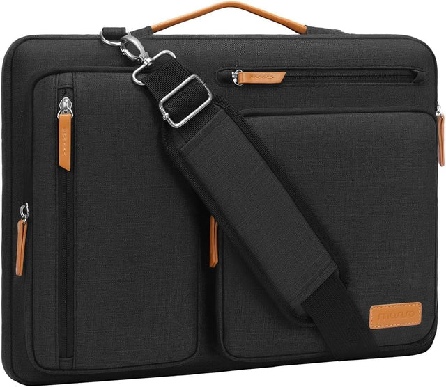 Front. mosiso - Laptop Shoulder Bag 14 Inch, 360 Protective Computer Messenger Bag for HP Lenovo Dell ASUS Acer - Black.