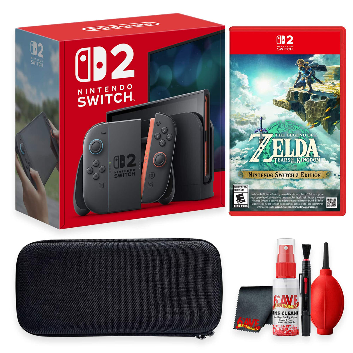 Bundle - Switch 2 Video Game System With Carrying Case + Cleaning Kit + Nintnedo The Legend of Zelda: Tears of th