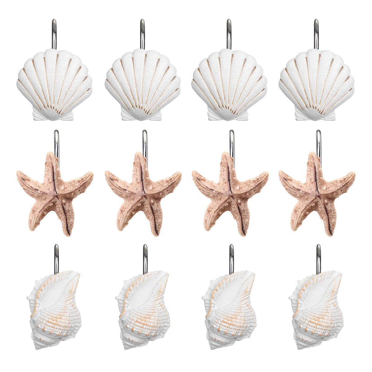 AGPtek - 12 PCS Seashell Shower Curtain Hooks for Bathroom - Light Brown