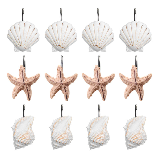 Front. AGPtek - 12 PCS Seashell Shower Curtain Hooks for Bathroom - Light Brown.