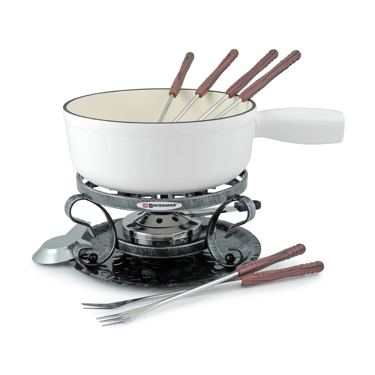 Swissmar - Lugano 9 Piece Cast Iron Fondue Set - Matte White