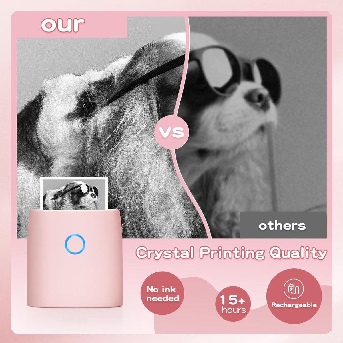 JADENS - JD-21 Mini Instant Thermal Printer - Handheld Label Maker - Pink