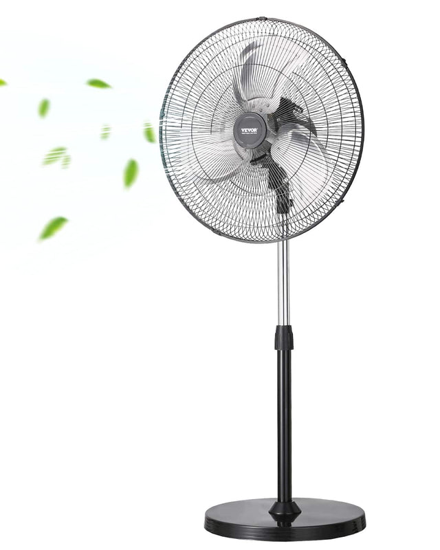Front. VEVOR - Industrial Pedestal Fan, 18 Inch 90-Degree Oscillating Fan, Height Adjustable Standing Fans with 3 Adjustable Speeds - Black.