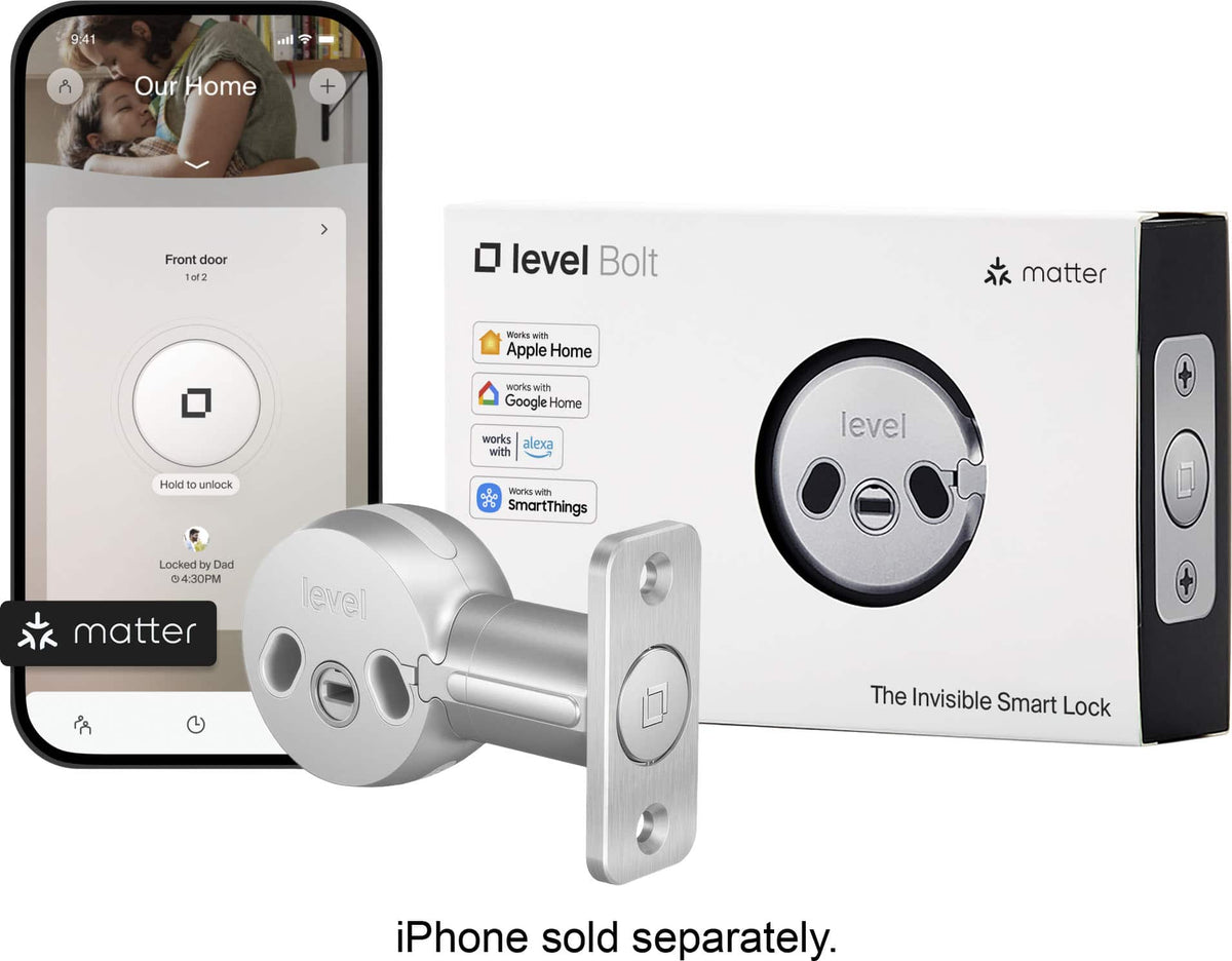 Level - Bolt (Matter) – Make Your Lock Smart, Keep Your Keys, Matter-Over-Thread, Works with Apple, Alexa, Google, SmartThings - Satin Nickel