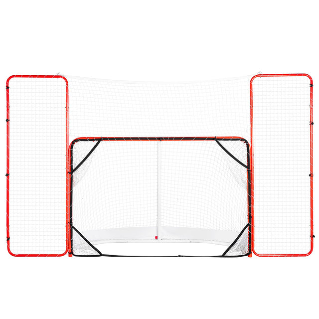 Front. VEVOR - Hockey Goal with Backstop and Targets,Street Steel Hockey Net,72"Pro Hockey Training Goal Set,Indoor Outdoor Hockey Goal - Red,White.