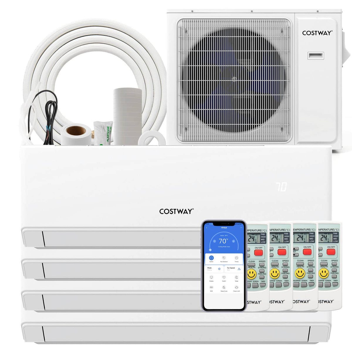 Costway - 36k BTU 4 Zone 9K + 9K + 9K + 18K BTU Mini Split Air Conditioner 23 SEER2 Wifi Enabled - White