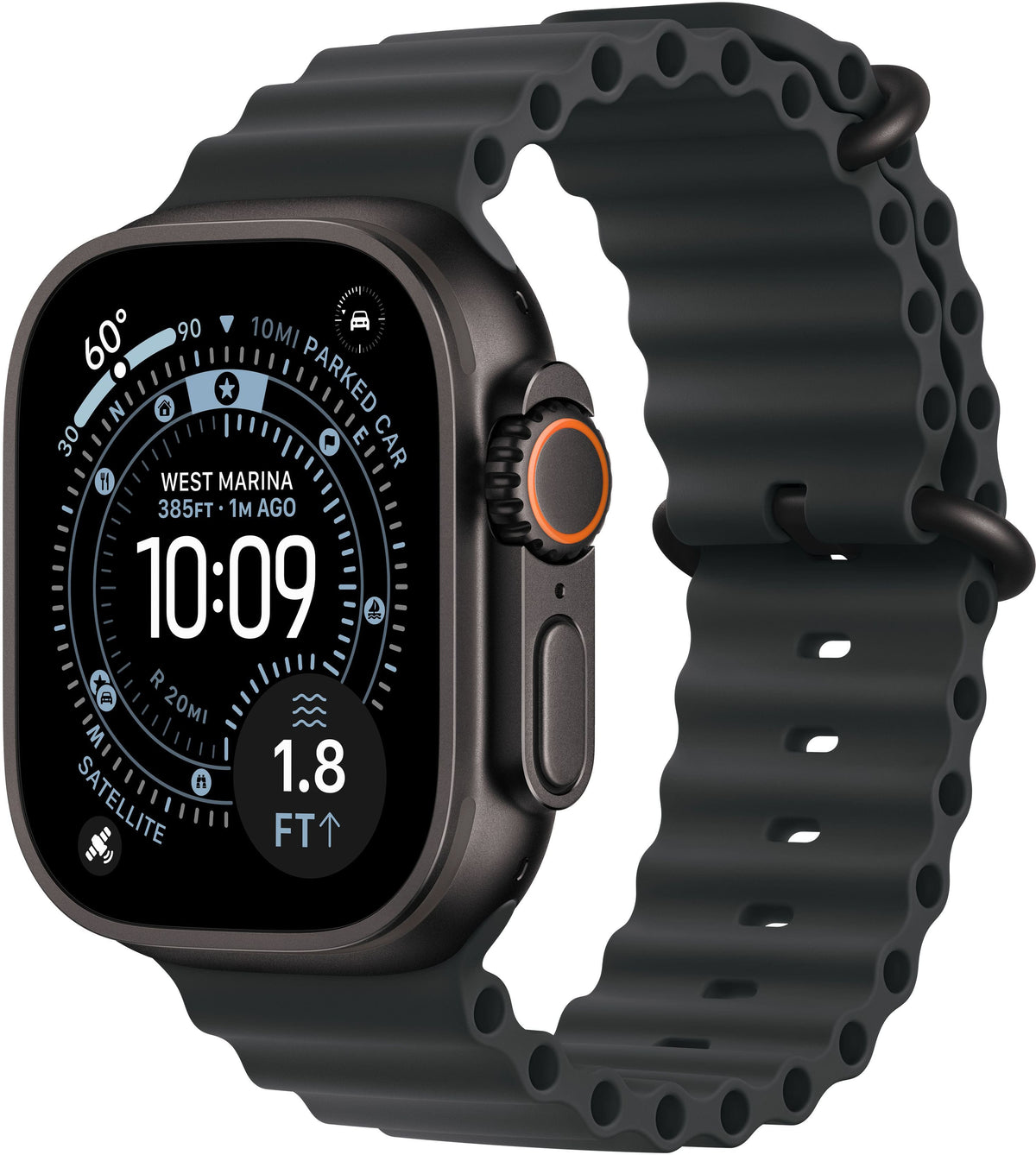 Geek Squad Certified Refurbished Apple Watch Ultra 3 (GPS+Cellular) 49mm Titanium Case with Black Ocean Band - Black - (2025)