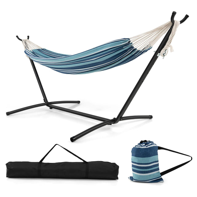 Front. Gymax - Gymax Portable Indoor Outdoor 2-Person Double Hammock Set w/ Stand and Carrying Cases - Blue.