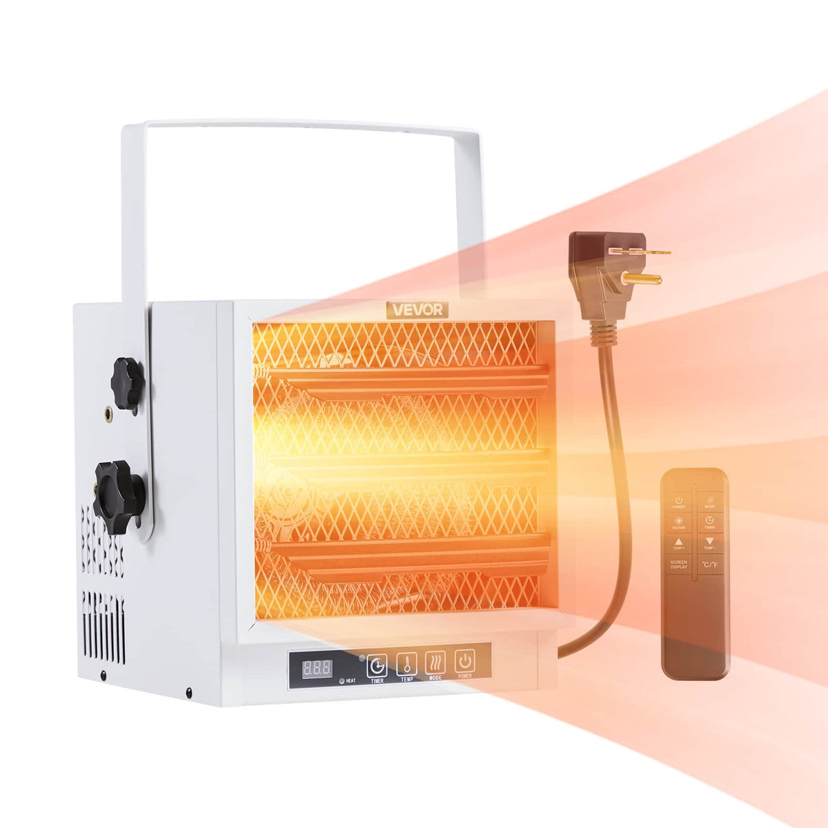 VEVOR - Electric Garage Heater, 4800-Watt with Remote Control & 10 Hour Timer & Overheat Protection Wall/Ceiling Mounted Shop - White