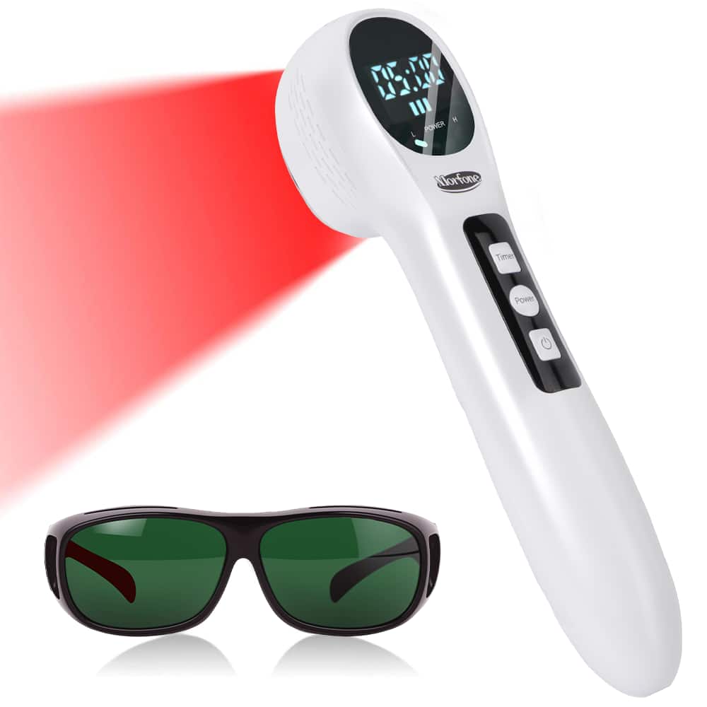 Morfone - 5 x 808nm + 12 x 650nm Handheld Red Light Therapy Device - Featuring 4 brightness levels and 4 timer settings - White