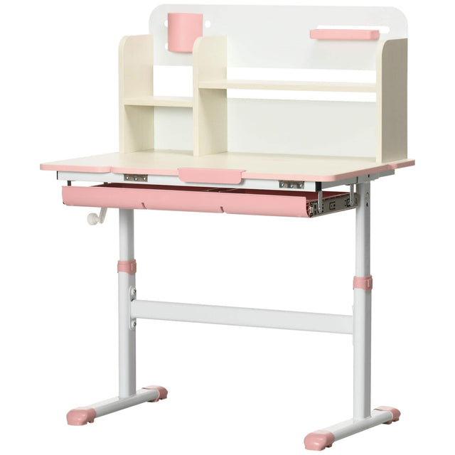 Front. Qaba - Kids Study Desk, Height Adjustable Children School Study Table - Pink.