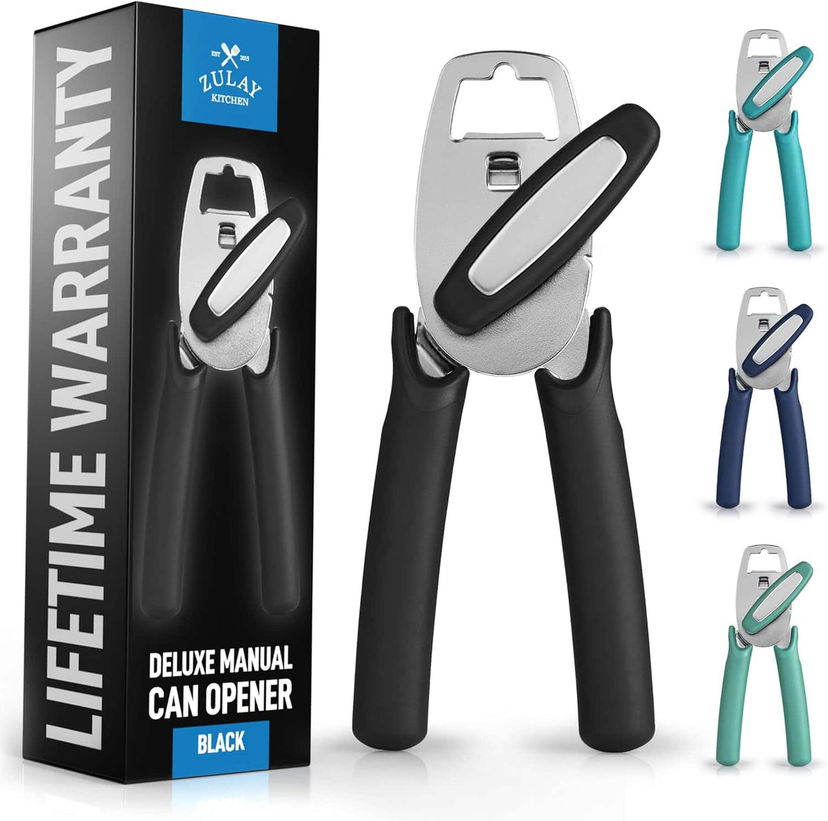 Heavy-Duty Manual Can Opener with Soft Grip Handles & Built-In Bottle Opener