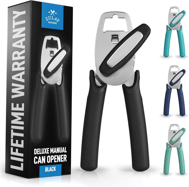 Front. Zulay Kitchen - Zulay Kitchen Heavy-Duty Manual Can Opener with Soft Grip Handles & Built-In Bottle Opener - Black.
