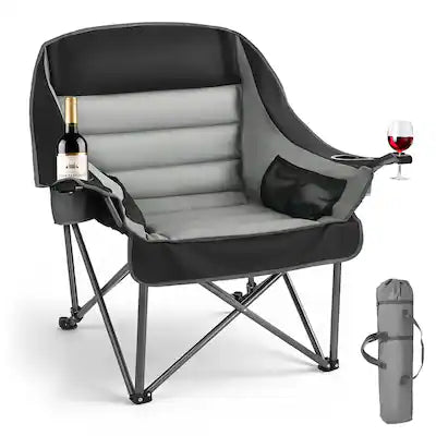 VEVOR - Oversized Camping Chairs, 450 lbs Heavy Duty Support, Portable Padded Folding Camp Chairs with Dual Cup Holders