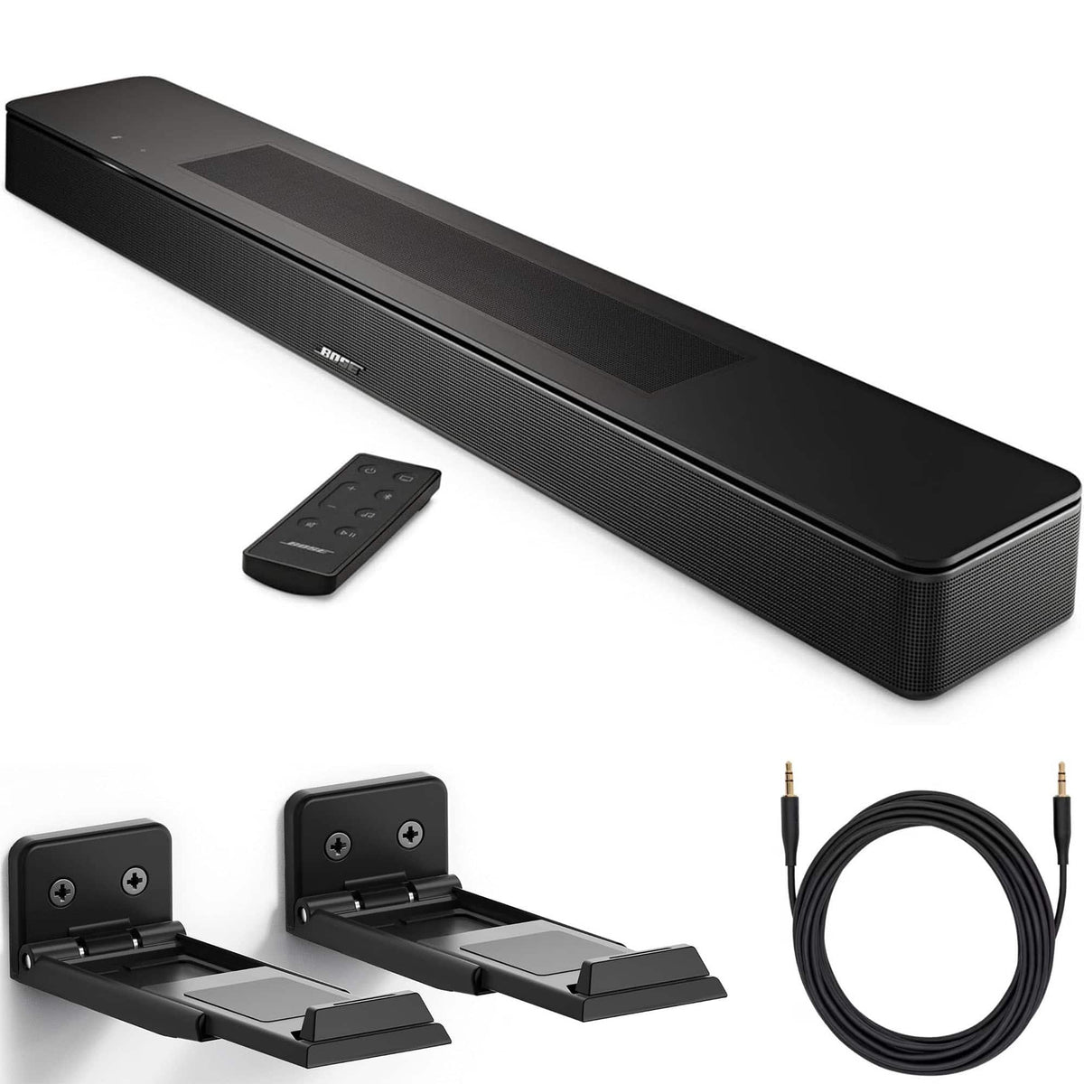 Bose - Smart Dolby Atmos Soundbar Bundle with Aux Cable, Mounts, All-in-One Soundbar for TV - Black