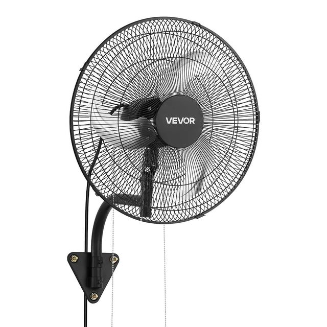 Front. VEVOR - Wall Mount Fan, 18 in Wall Mounted Hanging Fan Oscillating, 3-Speed, Long Airflow Distance, Adjustable Rotation Angle - Black.