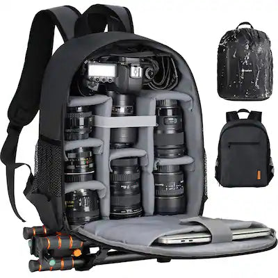TARION - Small Camera Backpack Bag DSLR Camera Bag with 13" Laptop Compartment & Waterproof Rain Cover TBS