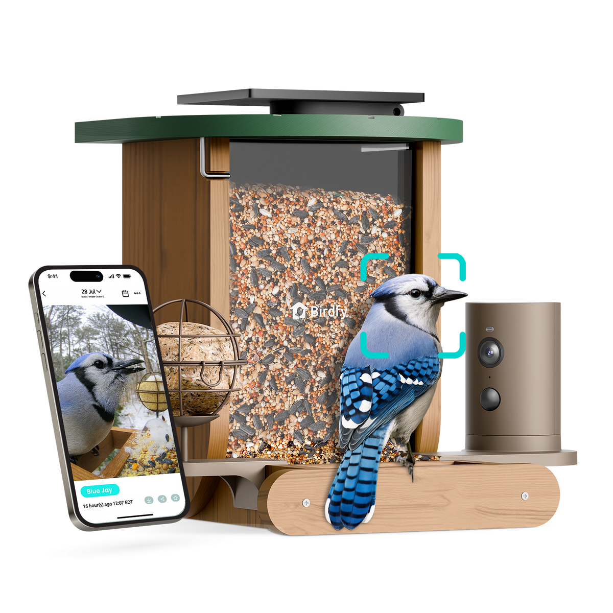 BIRDFY - Smart Bird Feeder Cedar D with Solar Panel, 1080P Camera, Lifetime Free AI Bird ID, Slow Motion, Night Vision, Durable - Brown