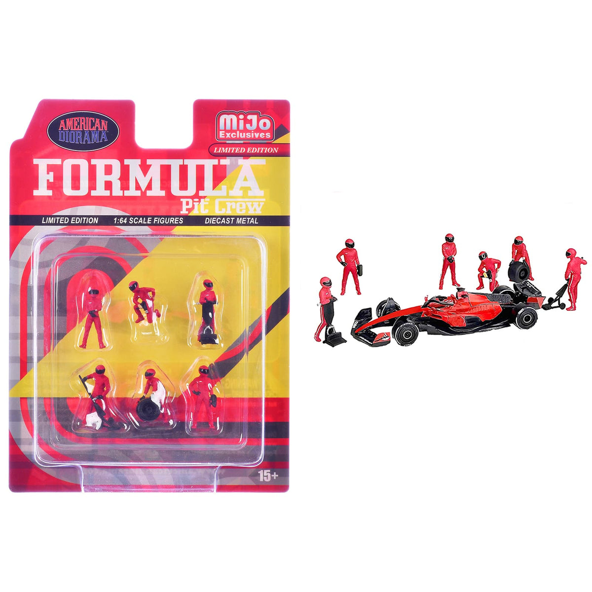 "Formula Pit Crew – Team Red" 6 piece Diecast Figure Set (6 Figures) Ltd Ed for 1/64 Scale Models by American Diorama