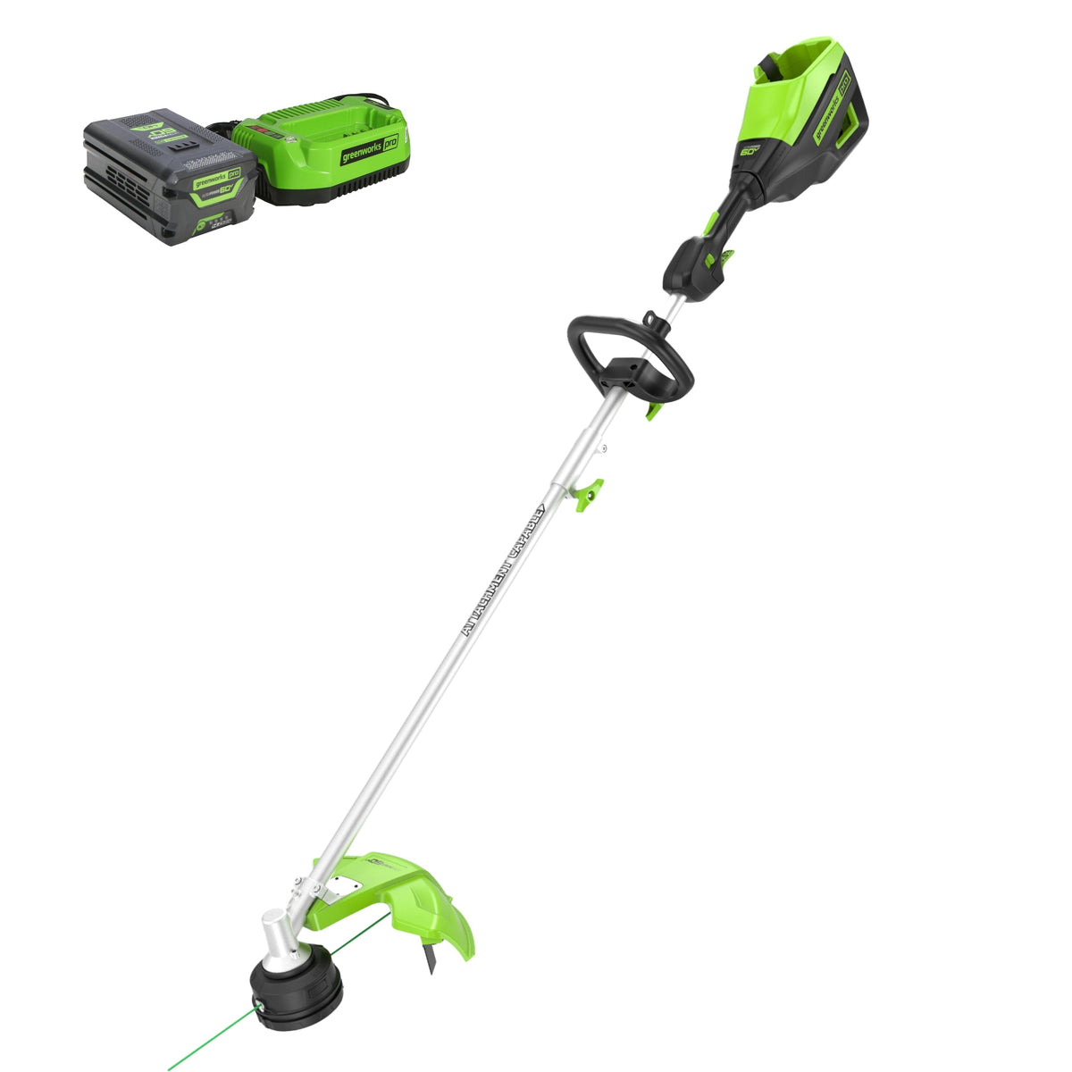 Greenworks - 60V 16" Cordless String Trimmer (Attachment Capable) with 4.0 Ah Battery and Charger - Green