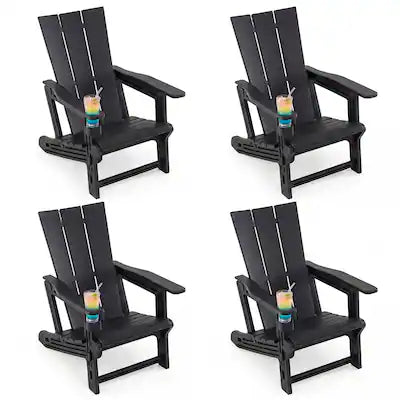 Gymax - 4PCS Adirondack Chair w/ Cup Holder All-Weather HDPE Plastic Patio Chair