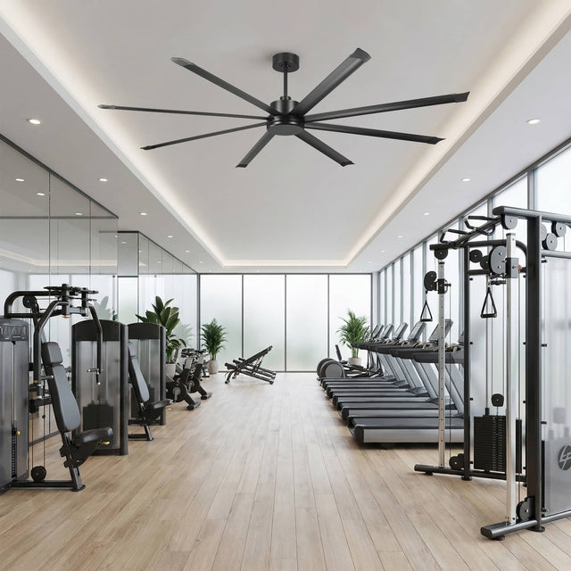 Front. Vaczon - 120" Industrial 8 Aluminum Blade HVLS Ceiling Fan with Remote, Large Windmill Ceiling Fan without Light - Black.