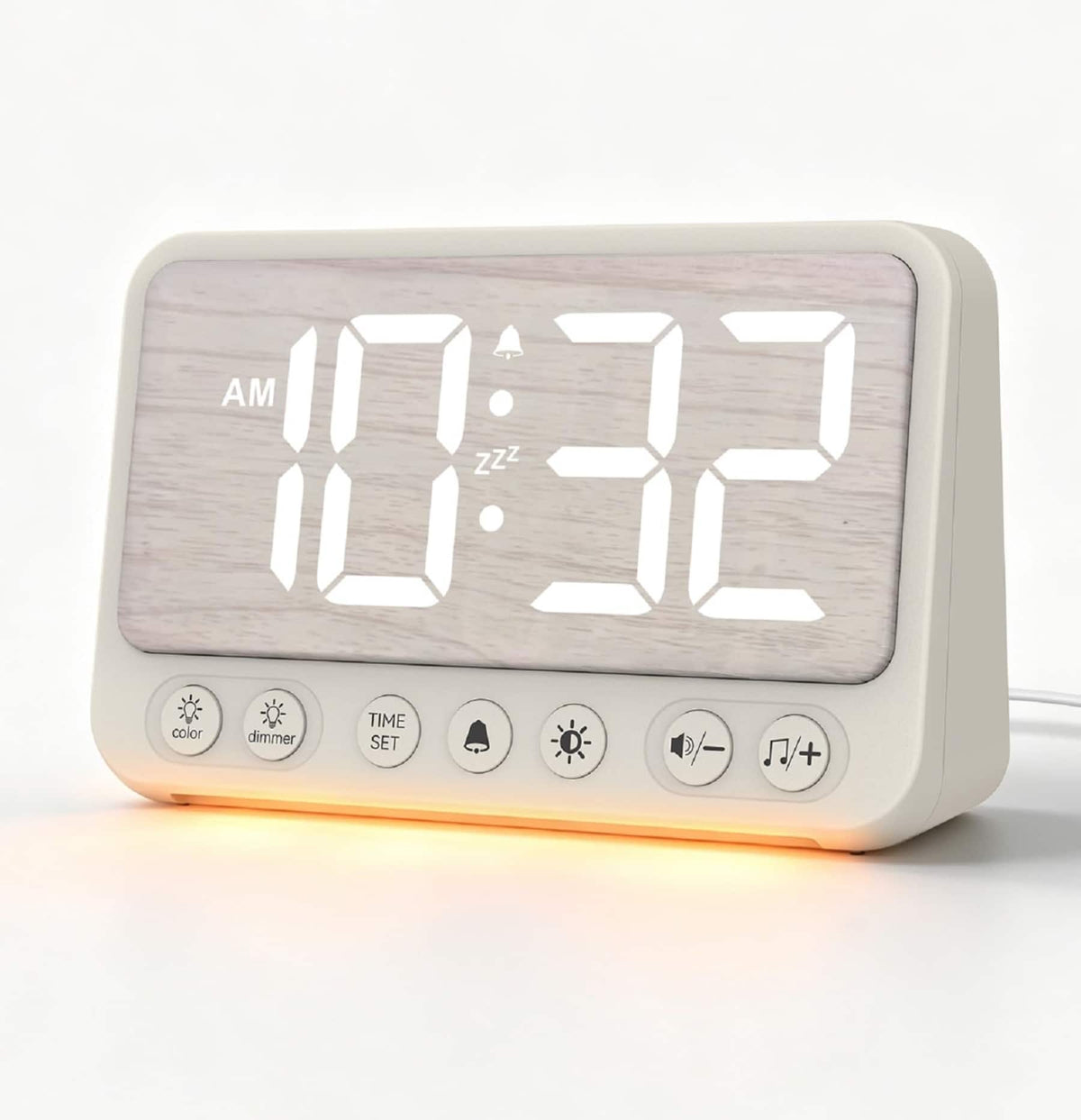 Dazzed Corner - Digital Alarm Clock with Night Light, 10 Ringtones & USB Charger - White