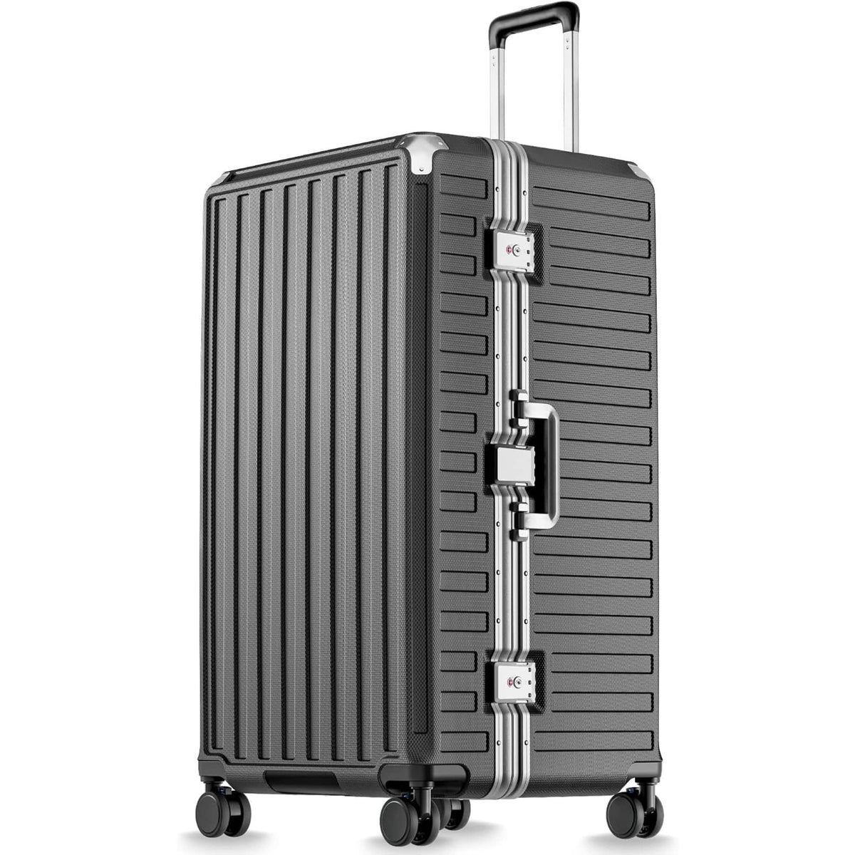 LUGGEX - 32 Inch Checked Luggage Large Trunk Suitcase, 100% PC Hardshell with Aluminum Frame, TSA Lock 8010S - ZX-Core - Charcoal Metallic