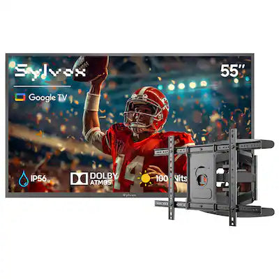 Sylvox - 55" Outdoor TV with TV Mount, 1000nits Google Smart TV, IP56 Waterproof Partial Sun Outside TV(Deck Pro3.0）