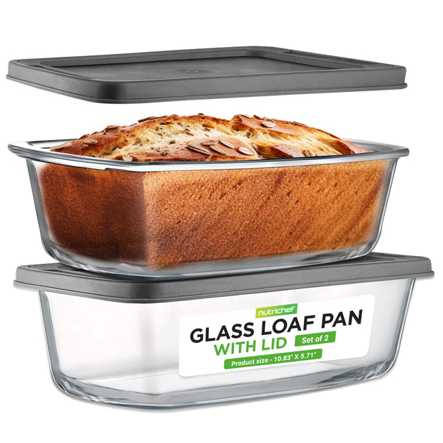 nutrichef GLASS LOAF PAN WITH LID Set of 2  
Product size - 10.83" x 5.71"